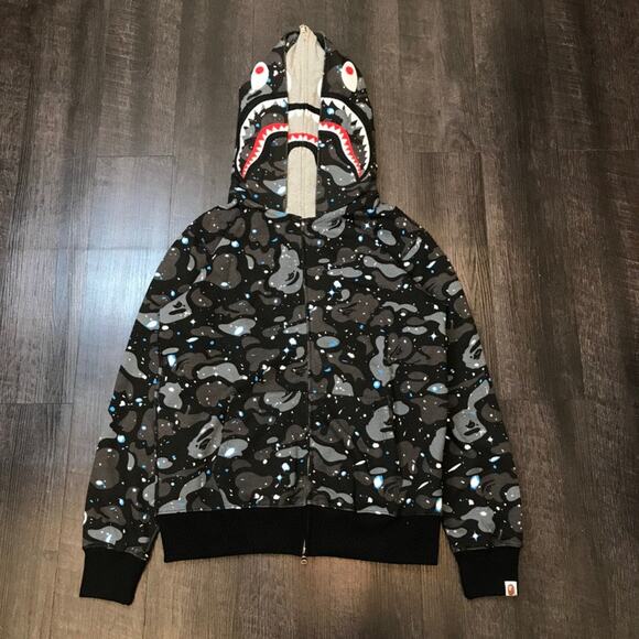 Bape Men's & Women's Shark Double Hood Green hoodie